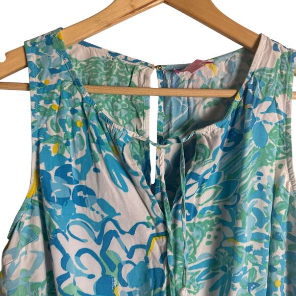 Lilly Pulitzer Tybee In A Pinch Print Blue Sleeveless Tassel Tie Short Romper L - Picture 5 of 11